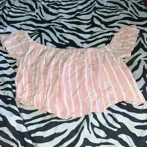 Pink and White Off the Shoulder Blouse